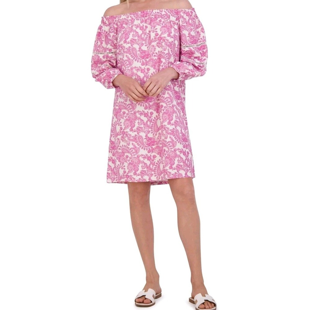 Stella Parker Women's Off Shoulder Balloon Sleeve Midi Dress Retro Paisley Sz XL